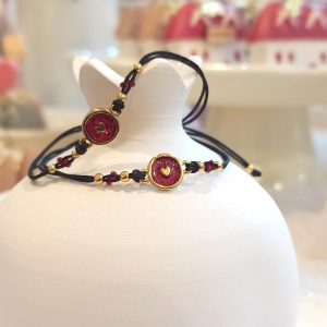 Βραχιόλι με Καρδιά και Κόκκινο Σμάλτο με Χρυσόσκονη