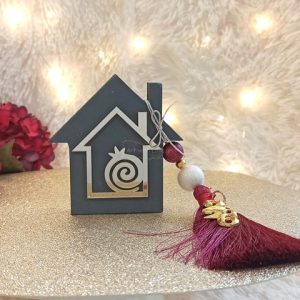 Γούρι Σπίτι Γκρι με Ρόδι και Φούντα