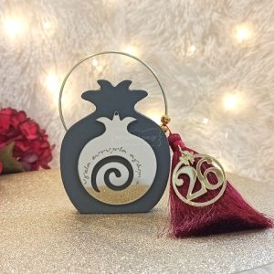 Γούρι Ρόδι Γκρι με Ευχές Στεφάνι και Φούντα