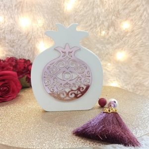 Γούρι Ρόδι Λευκό Μεγάλο Δαντελωτό με Μάτι και Φούντα