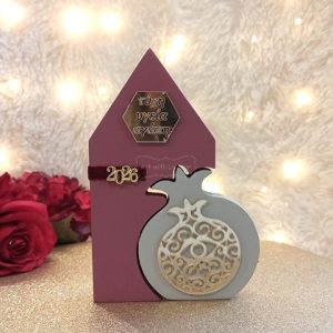 Γούρι Διπλό Σπίτι Μπορντό με Ρόδι Γκρεζ Μάτι και Ευχές