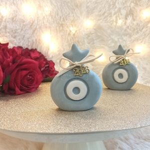 Γούρι Κεραμικό Ρόδι Γκρι με Μάτι