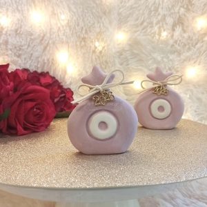 Γούρι Κεραμικό Ρόδι Ροζ με Μάτι