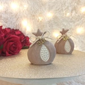 Γούρι Κεραμικό Ρόδι Μπεζ με Σπόρους