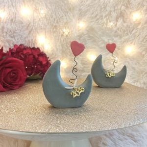 Κεραμικό Φεγγάρι Γκρι με Καρδιά