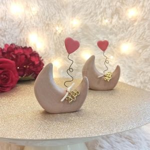 Κεραμικό Φεγγάρι Μπεζ με Καρδιά