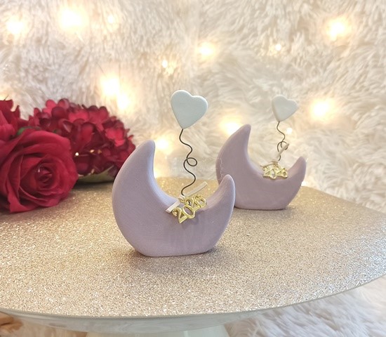 Κεραμικό Φεγγάρι Λιλά με Καρδιά