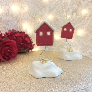 Γούρι Κεραμικό Σπίτι Κόκκινο σε Βάση