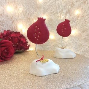 Γούρι Κεραμικό Ρόδι Κόκκινο σε Βάση