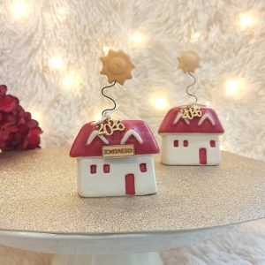 Γούρι Κεραμικό Σπιτάκι Κόκκινο με Ήλιο