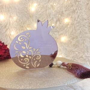 Γούρι Ρόδι Plexiglass Μεγάλο Ροζ Χρυσό με Φούντα