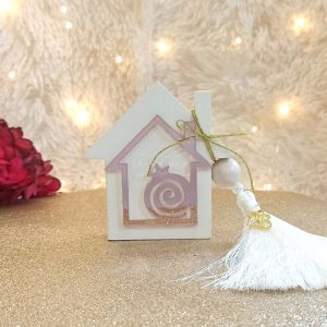 Γούρι Σπίτι Λευκό με Ρόδι και Φούντα