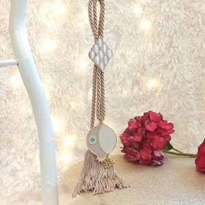 Κρεμαστό Γούρι Ρόδι με Σμάλτο Λευκό/Μπεζ