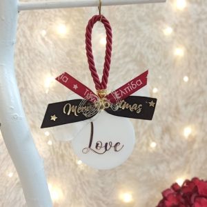 Κρεμαστό Γούρι Μπορντό Λευκό με Ευχές Plexiglass 01