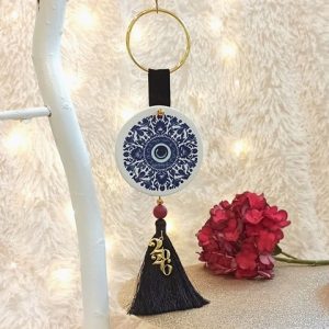 Κρεμαστό Γούρι Κεραμικό με Μάτι και Μαύρη Φούντα