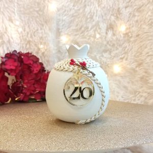 Κεραμικό Ρόδι με Κόκκινο Κλαδάκι