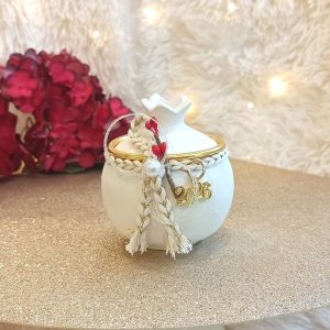 Κεραμικό Ρόδι Λευκό με Χρυσό Στεφάνι