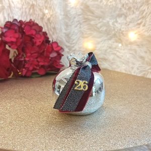 Χριστουγεννιάτικο Κεραμικό Ρόδι Ασημένιο