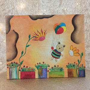 Ζωγραφισμένο Καδράκι Αρκουδάκι με Μπαλόνια