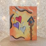 Ζωγραφισμένο Καδράκι Καρδιές στον Ουρανό