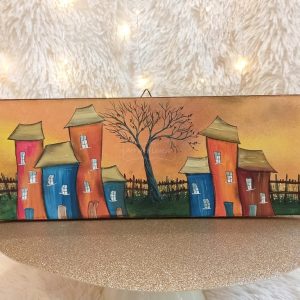 Ζωγραφισμένο Καδράκι Σπίτια με Φράχτη