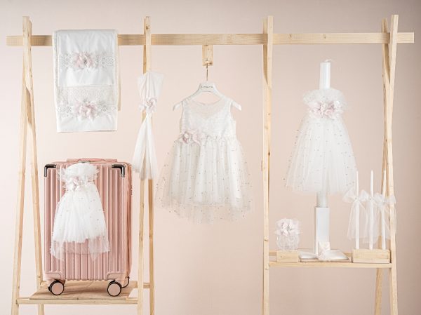 Ολοκληρωμένο Σετ βάπτισης Piccolino Salina Ivory με βαλίτσα ροζ